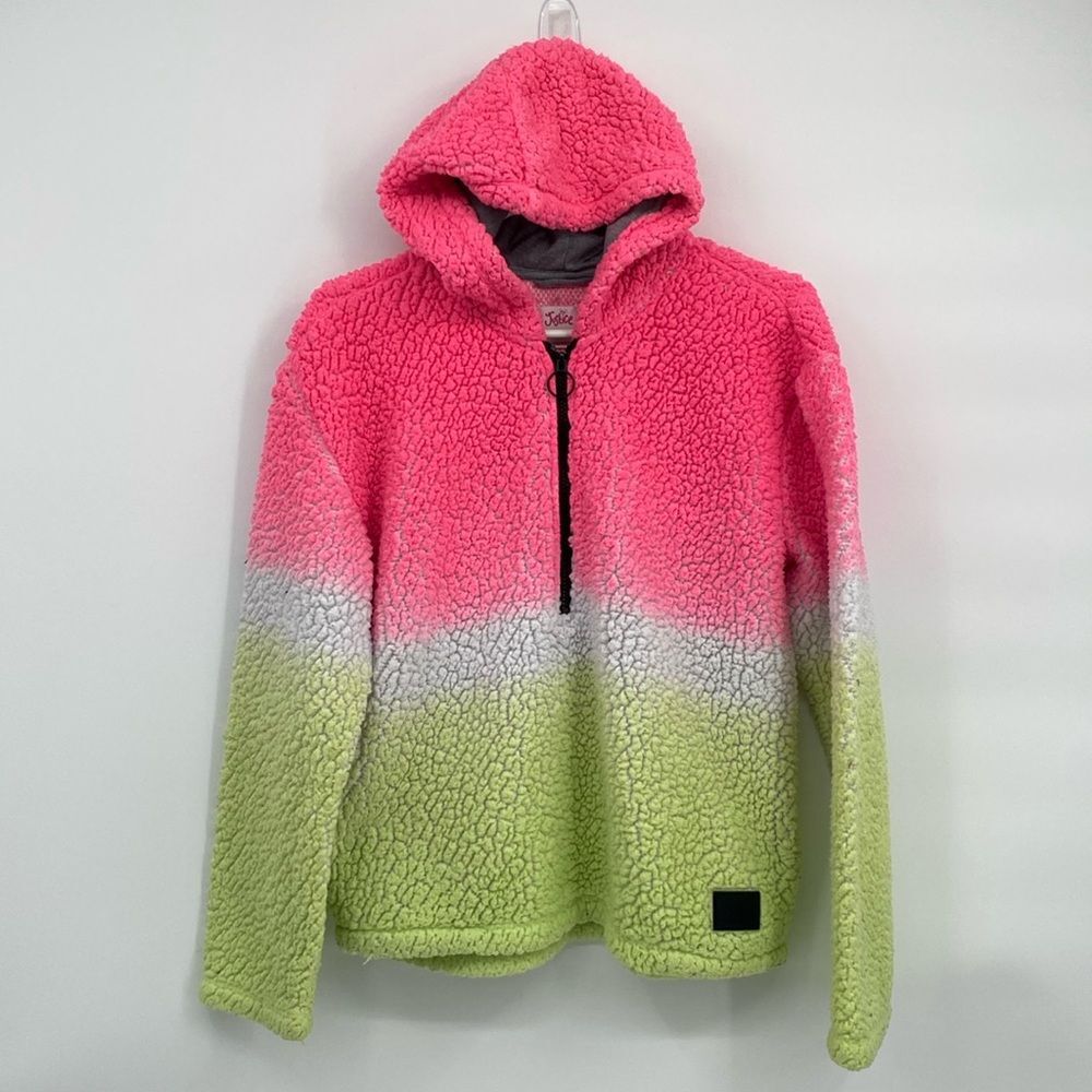 Justice Faux Sherpa 1/2 Zip Hoodie Sweatshirt Pink White Yellow XL 16/18